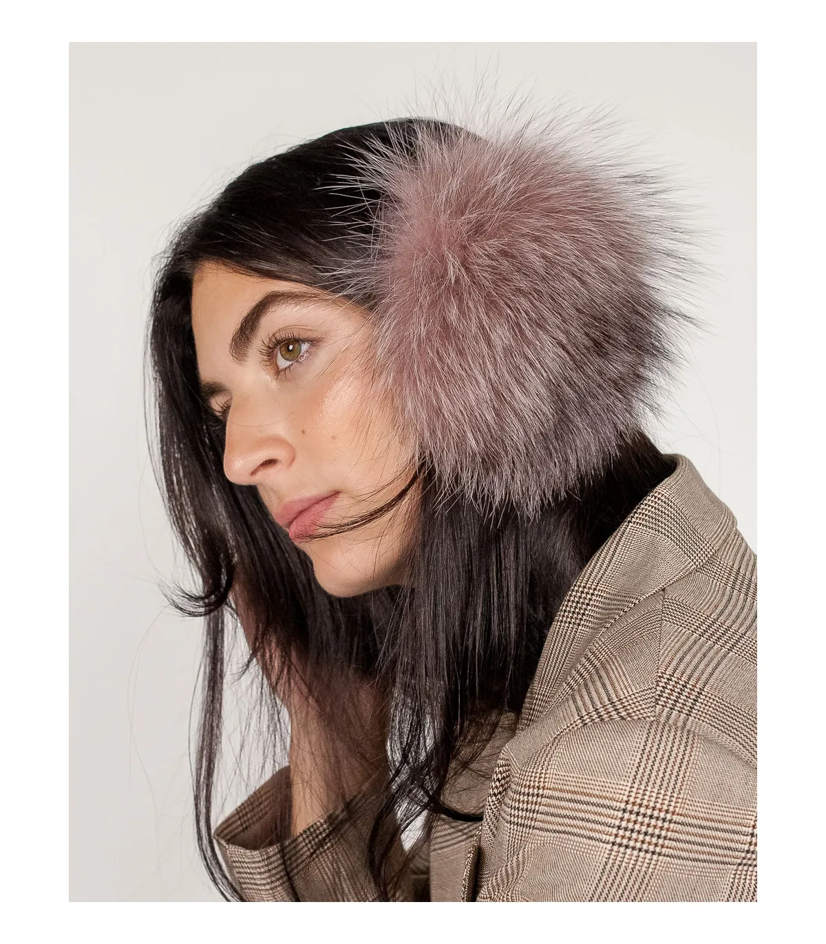 Fox Fur Earmuffs in Pink Indigo at FurHatWorld.com