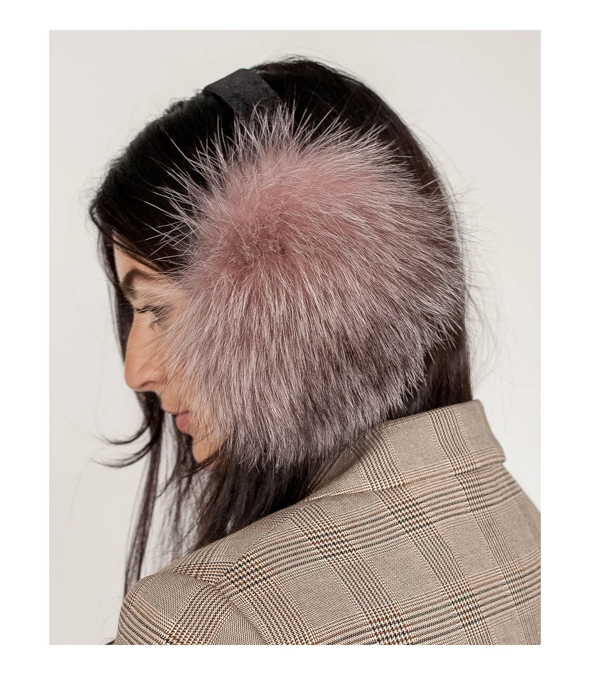 Fox Fur Earmuffs in Pink Indigo at FurHatWorld.com