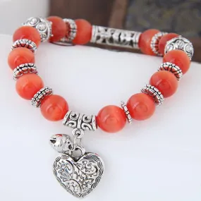 Glasses Stone Handmade Beads Heart Shaped Vintage Bracelet for Women