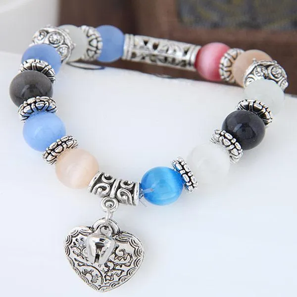 Glasses Stone Handmade Beads Heart Shaped Vintage Bracelet for Women