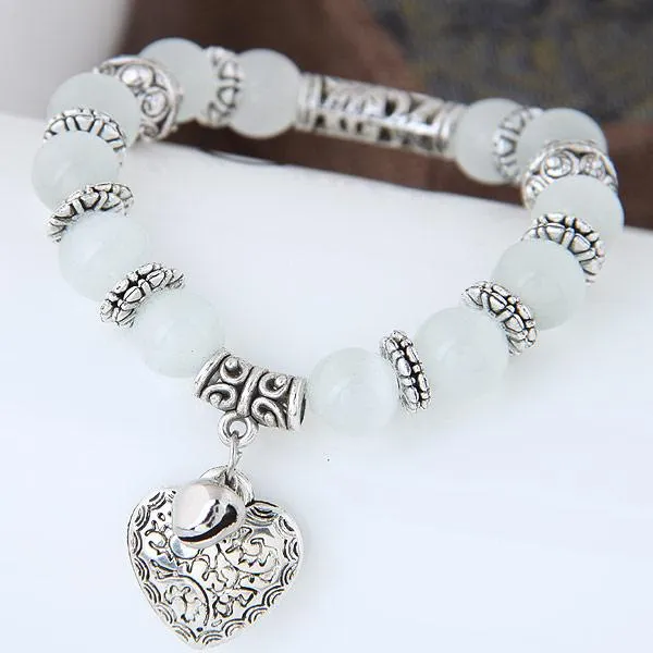 Glasses Stone Handmade Beads Heart Shaped Vintage Bracelet for Women