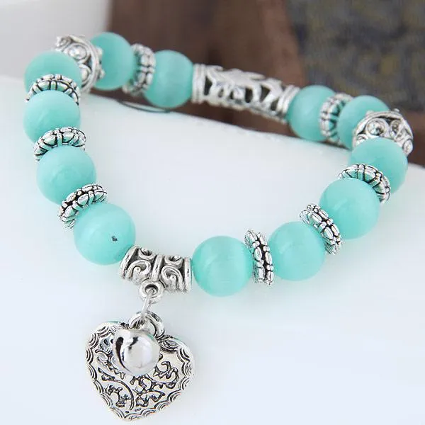 Glasses Stone Handmade Beads Heart Shaped Vintage Bracelet for Women