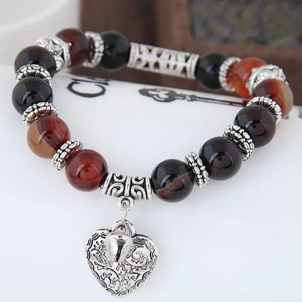 Glasses Stone Handmade Beads Heart Shaped Vintage Bracelet for Women