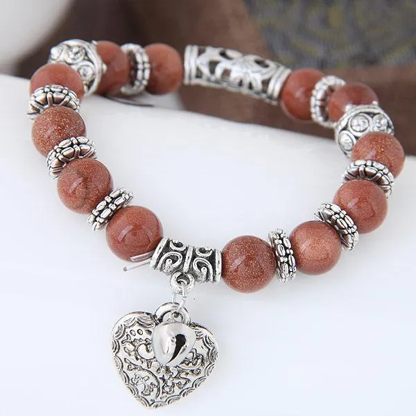 Glasses Stone Handmade Beads Heart Shaped Vintage Bracelet for Women