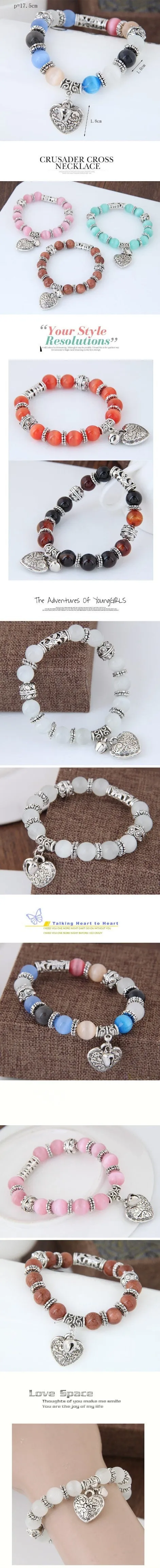 Glasses Stone Handmade Beads Heart Shaped Vintage Bracelet for Women