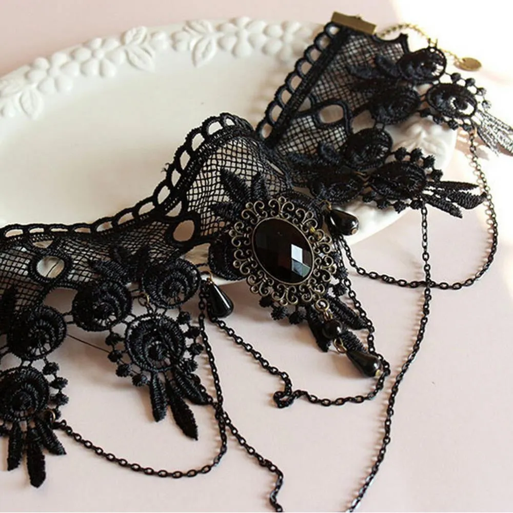 Gothic Tattoo Tassel Lace Necklace Pendant Vintage Wedding Jewelry Choker Necklace Women False Collar Statement SM6