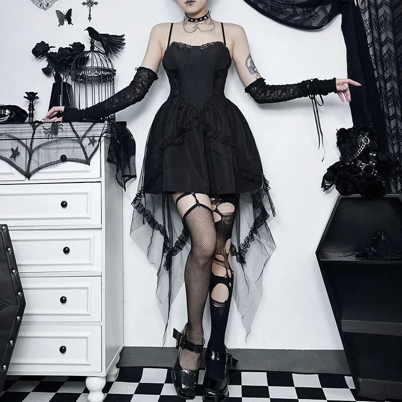 Gothic Women Goth Lolita Lace High Waist Draped Bodycon Vintage Fairy Grunge A-Line Party Dress