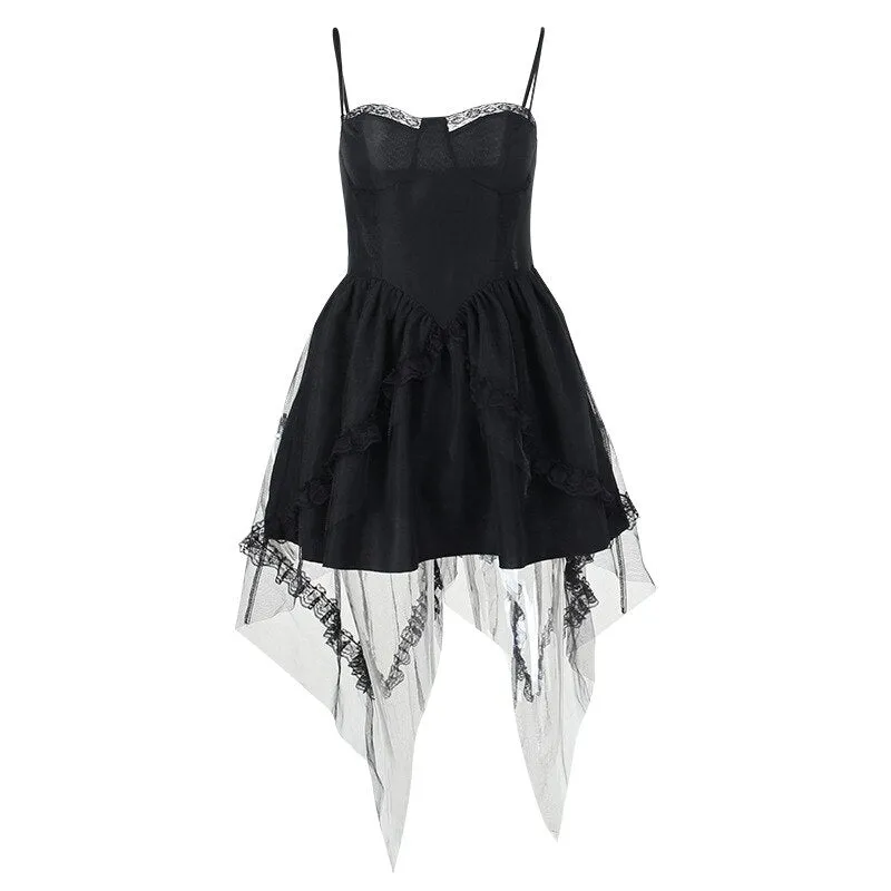 Gothic Women Goth Lolita Lace High Waist Draped Bodycon Vintage Fairy Grunge A-Line Party Dress