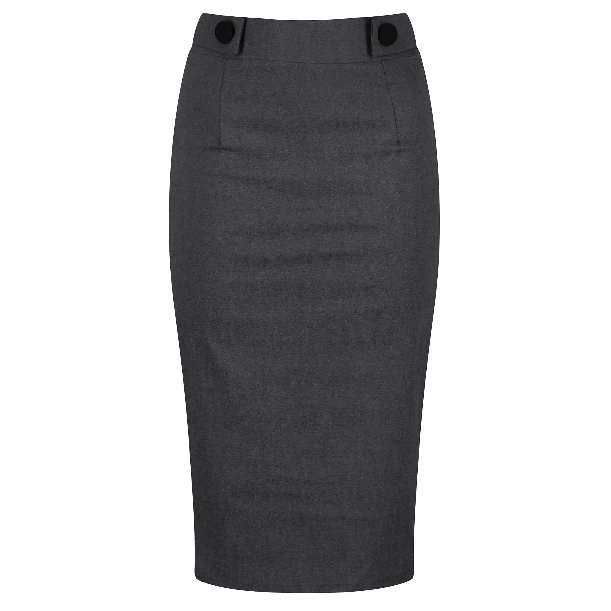 Grey 1940s Button Detail Bodycon Skirt