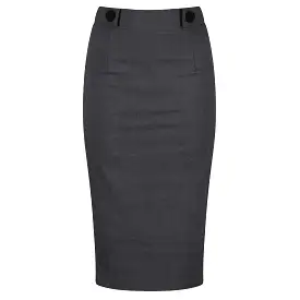 Grey 1940s Button Detail Bodycon Skirt