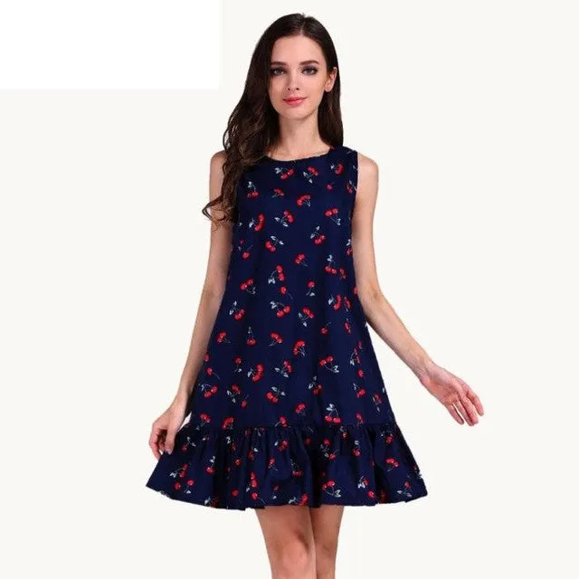 High Fashion Women   dress Runway Sleeveless Vintage Ruffles Mini Dress Print Casual A Line Ladies Dresses #63 SM6