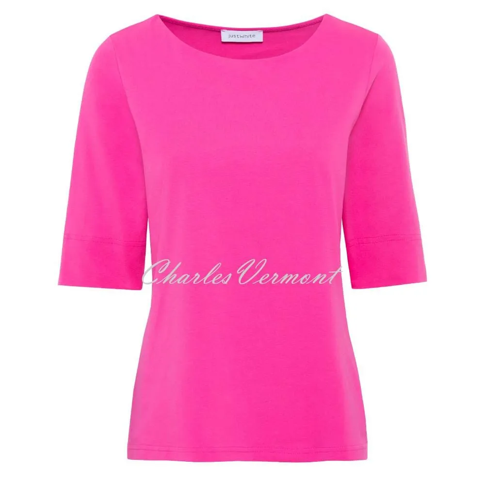 Just White Half Sleeve Top - Style J3607 (Bright Pink)