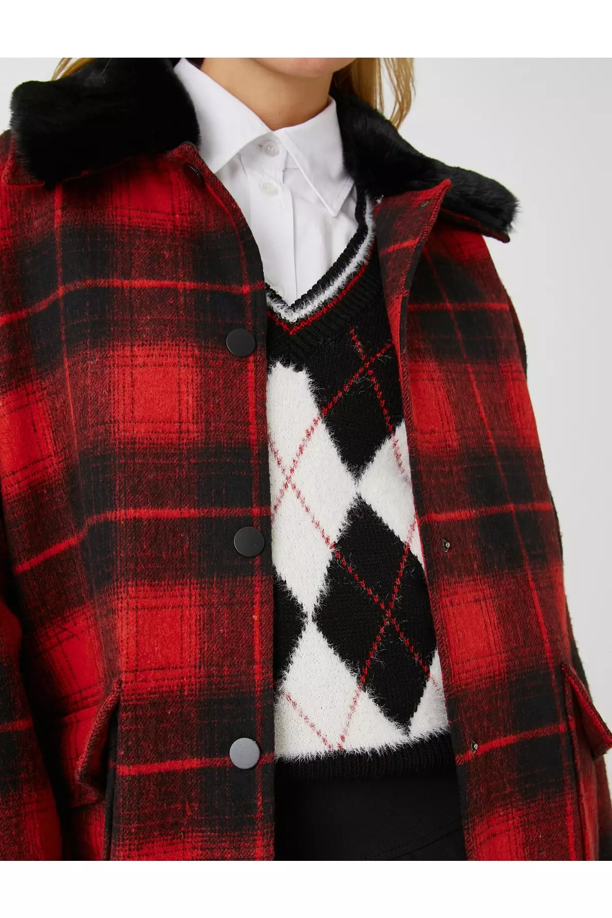 KOTON Checkered Wool Coat