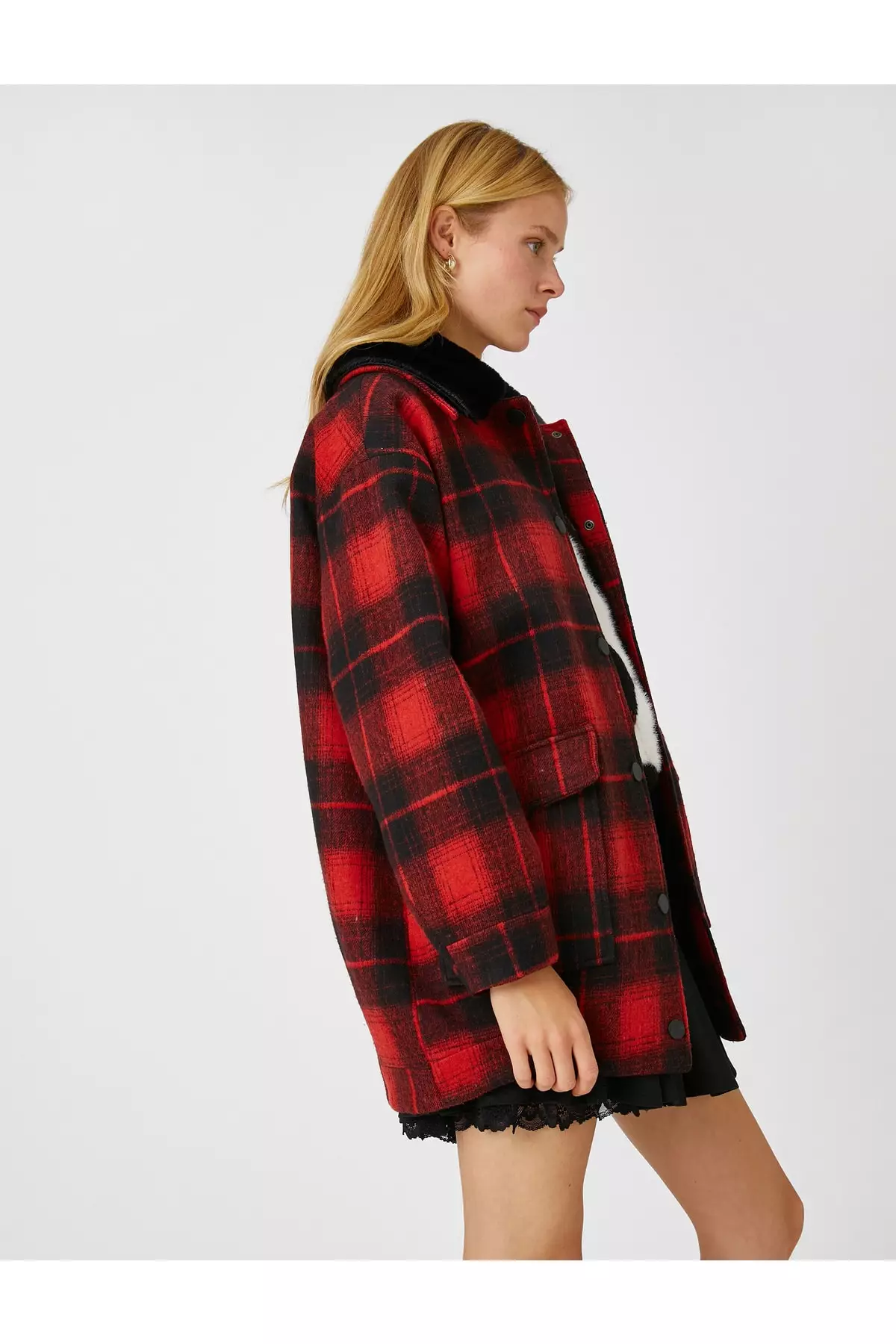 KOTON Checkered Wool Coat