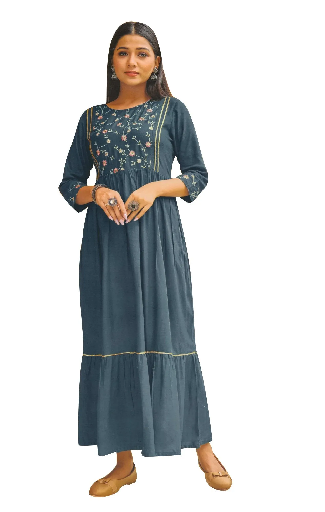 Ladyline Anarkali Long Kurtis for Women Embroidered Indian Tunic Kurta Dress Floor Length Gown