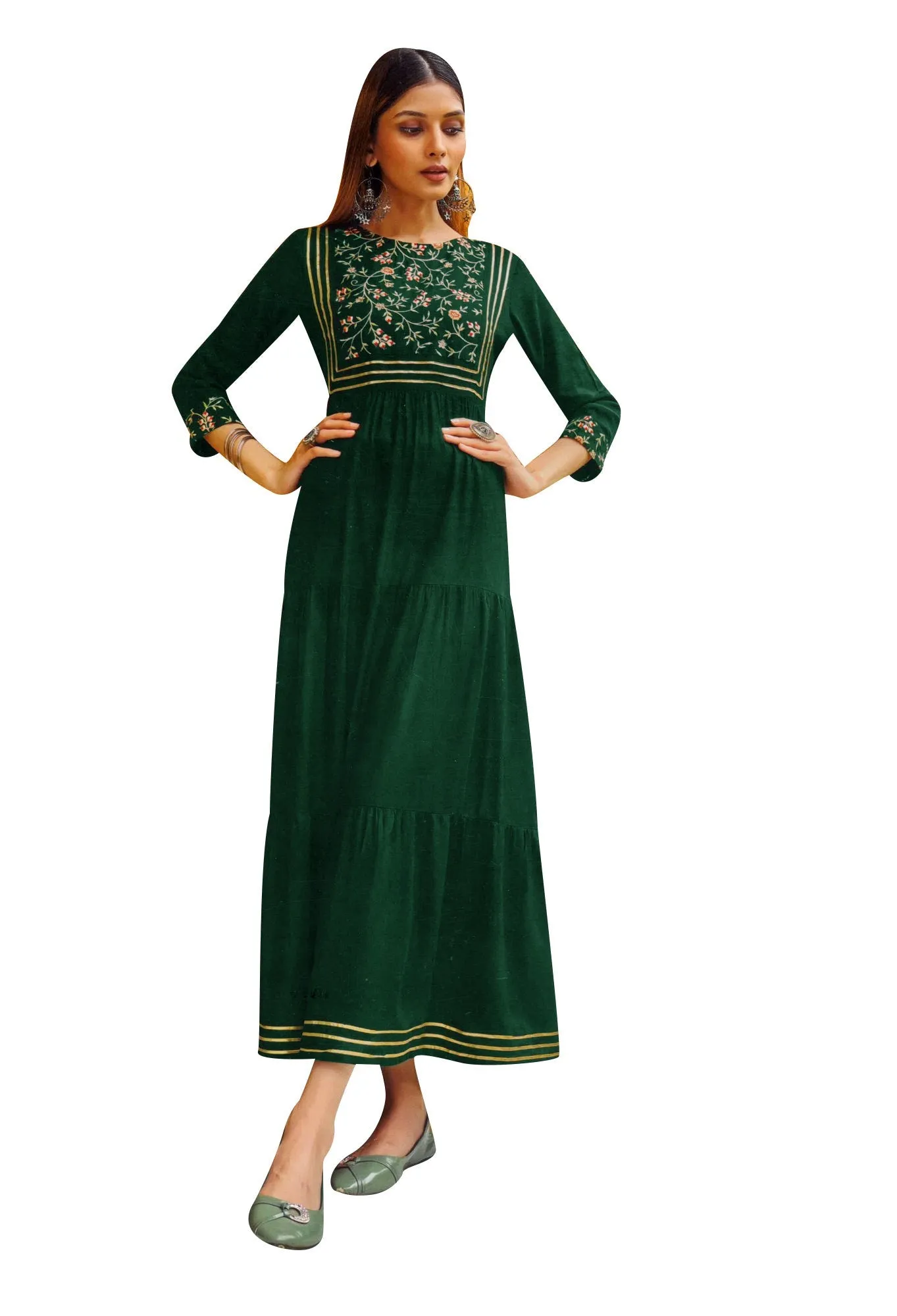 Ladyline Anarkali Long Kurtis for Women Embroidered Indian Tunic Kurta Dress Floor Length Gown