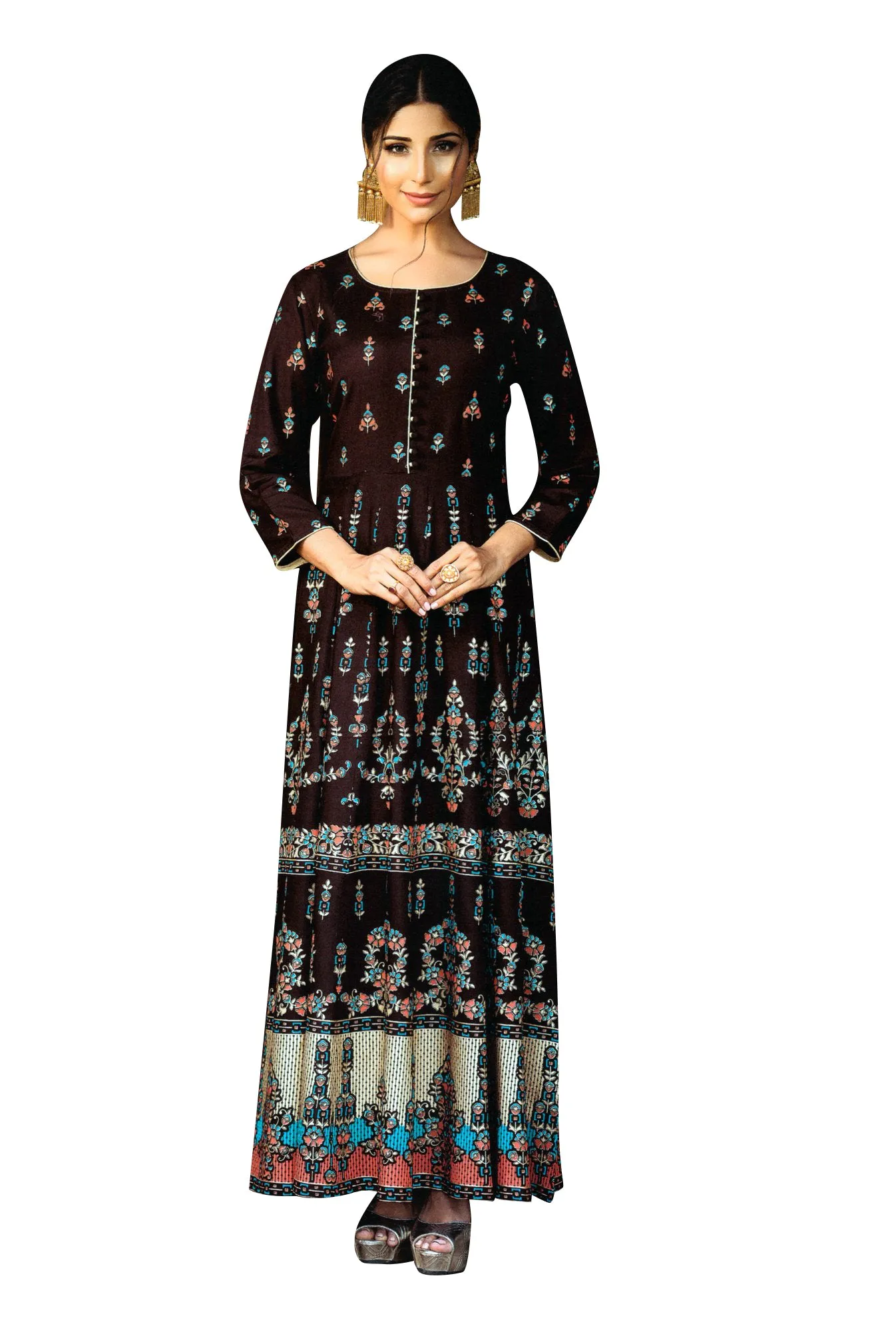 Ladyline Anarkali Rayon Printed Floor Length Kurti for Women Kurta Tunic Indian Dress