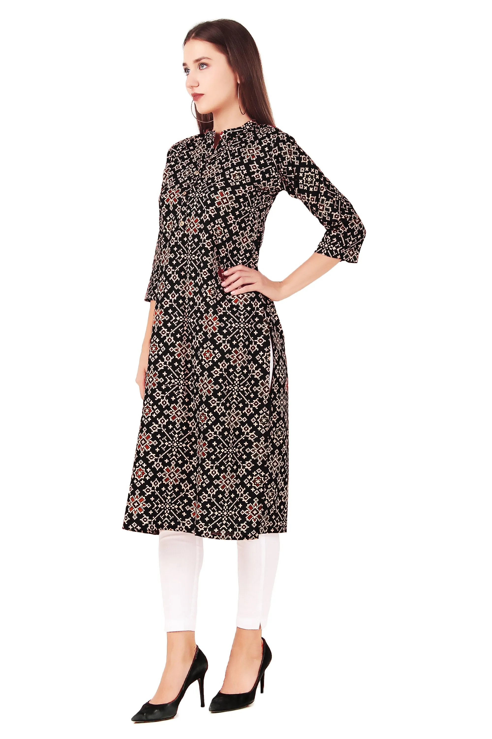 Ladyline Casual Womens Rayon Tunic TopPatolaPrintedKnee Length Kurti Kurta