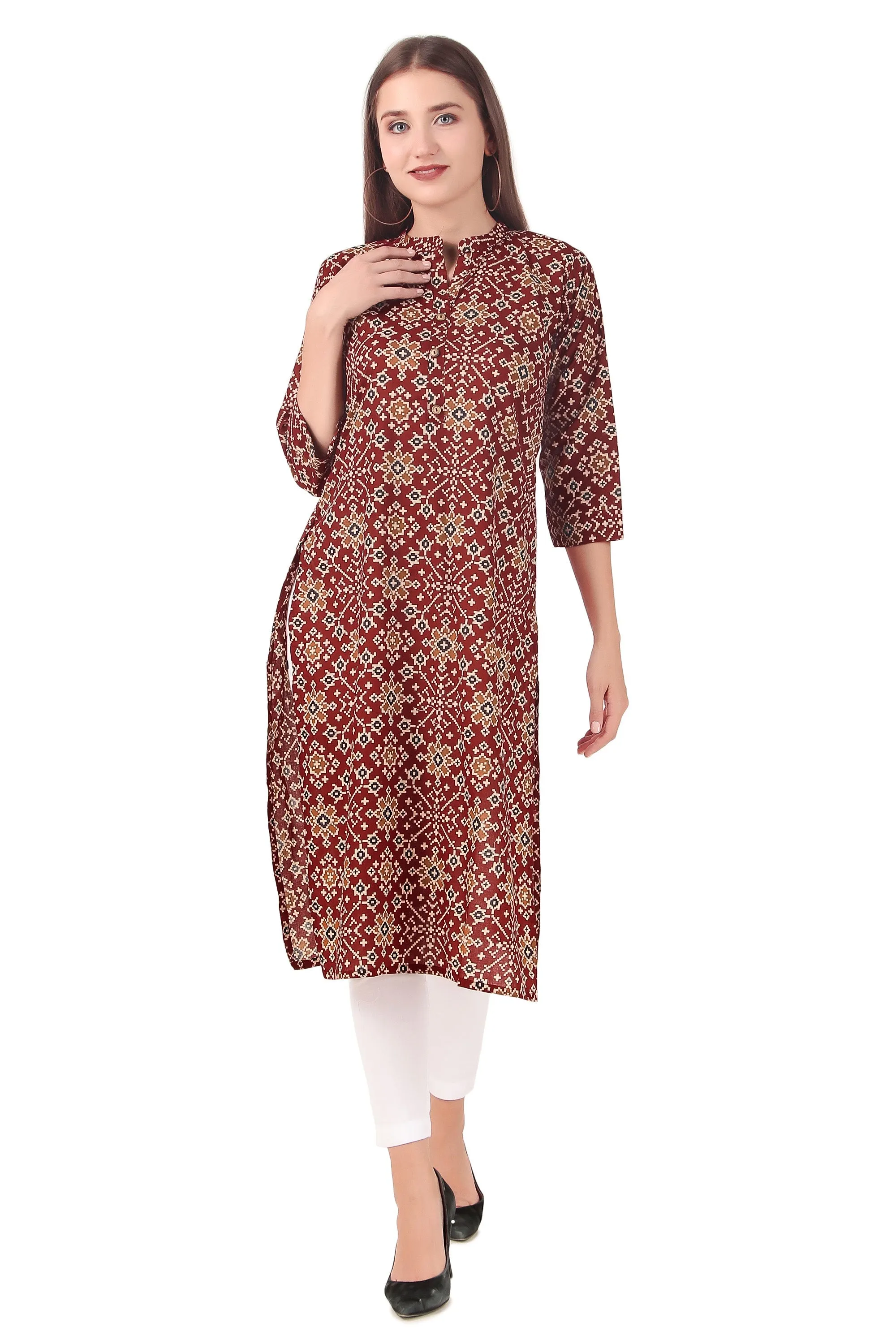 Ladyline Casual Womens Rayon Tunic TopPatolaPrintedKnee Length Kurti Kurta