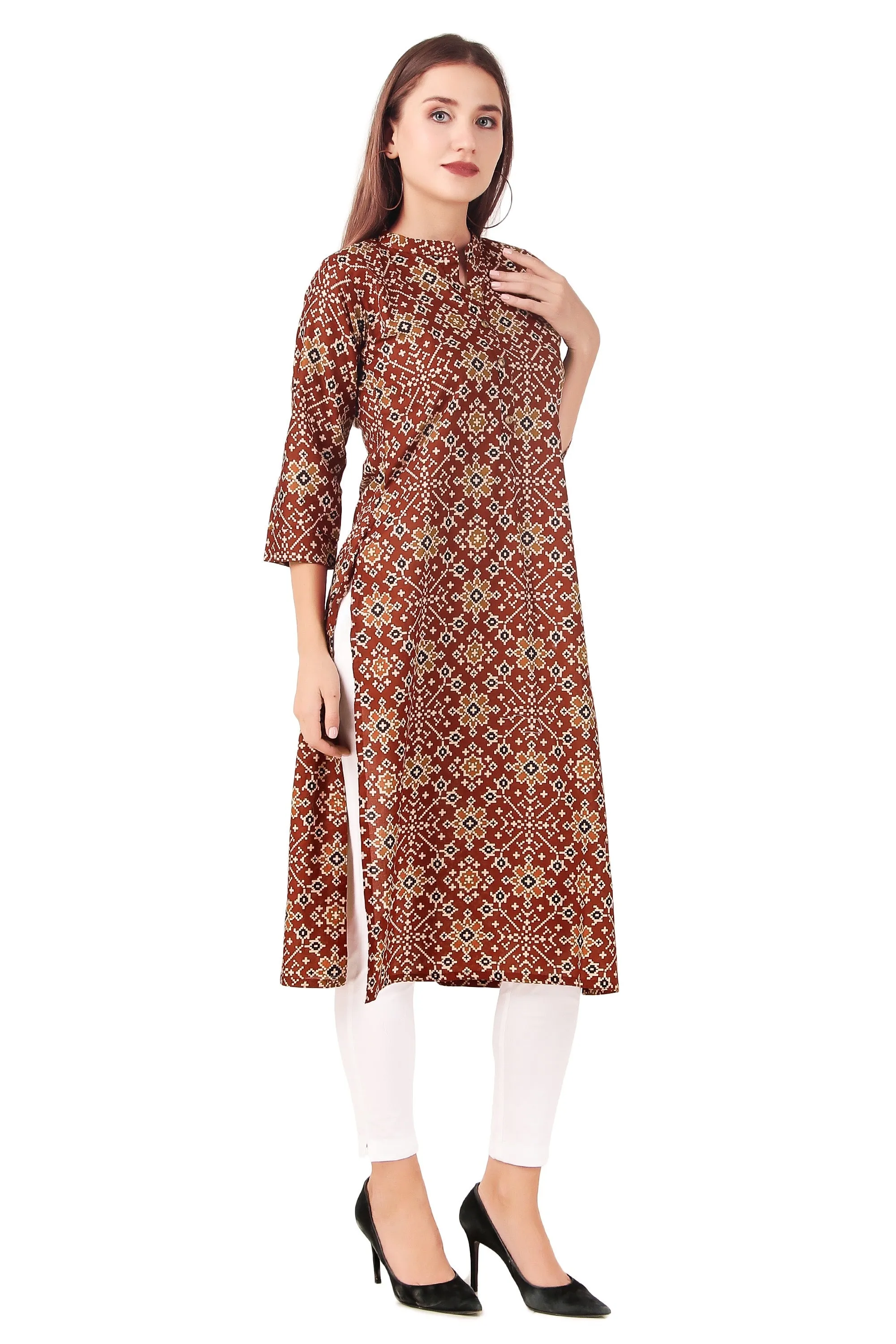 Ladyline Casual Womens Rayon Tunic TopPatolaPrintedKnee Length Kurti Kurta