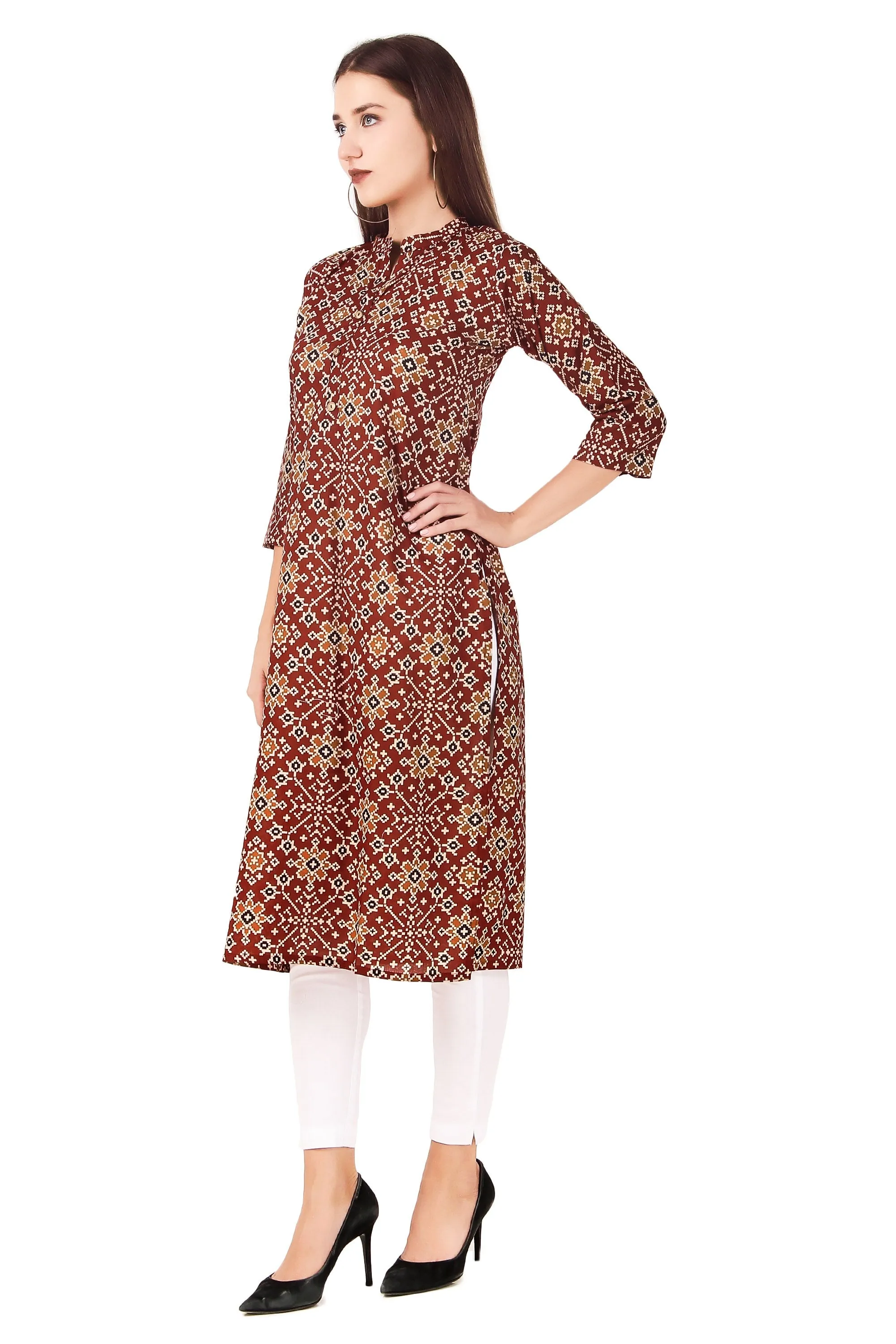 Ladyline Casual Womens Rayon Tunic TopPatolaPrintedKnee Length Kurti Kurta