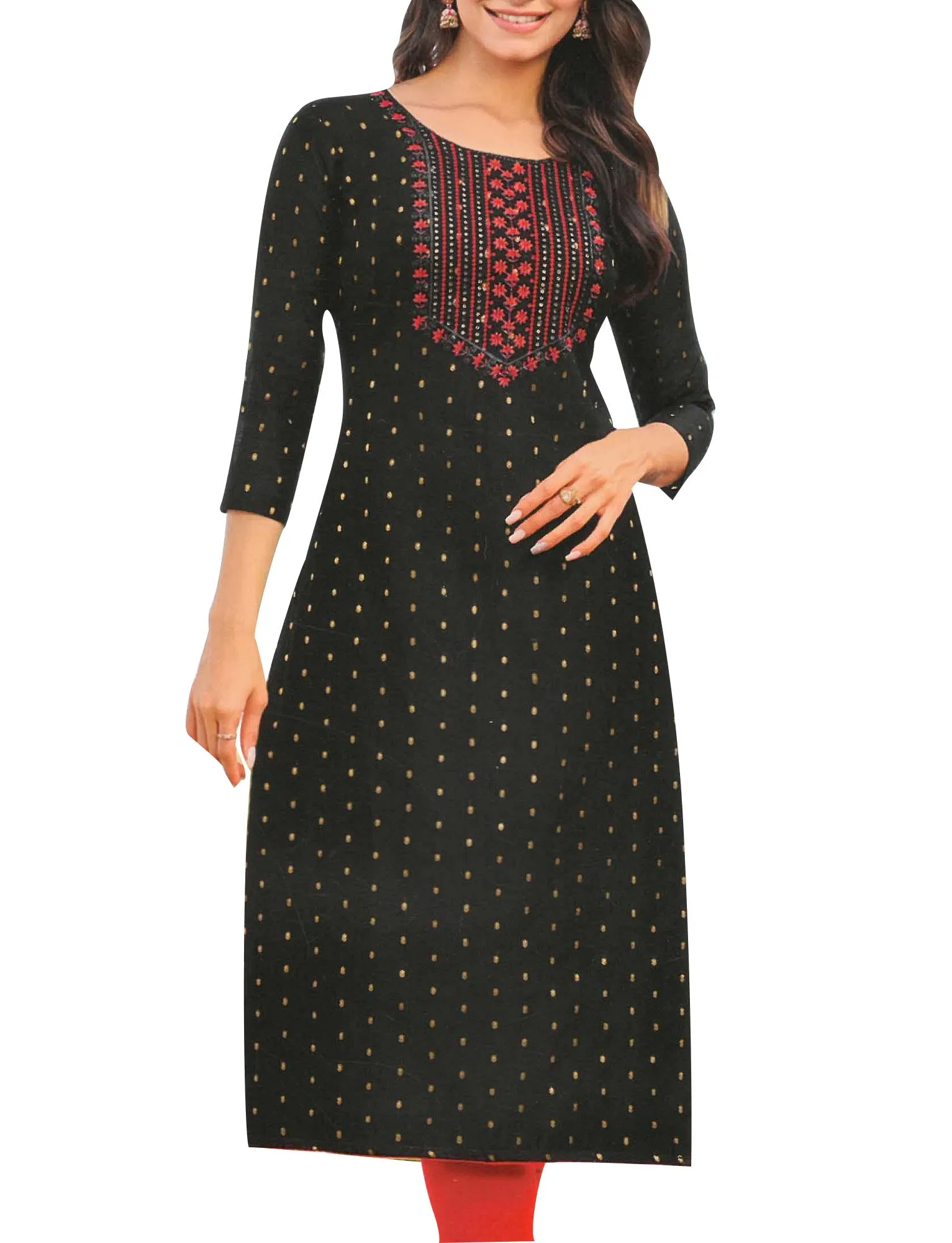 ladyline Jacquard Silk Embroidered Kurti for Women Tunic Top Indian Kurta Dress