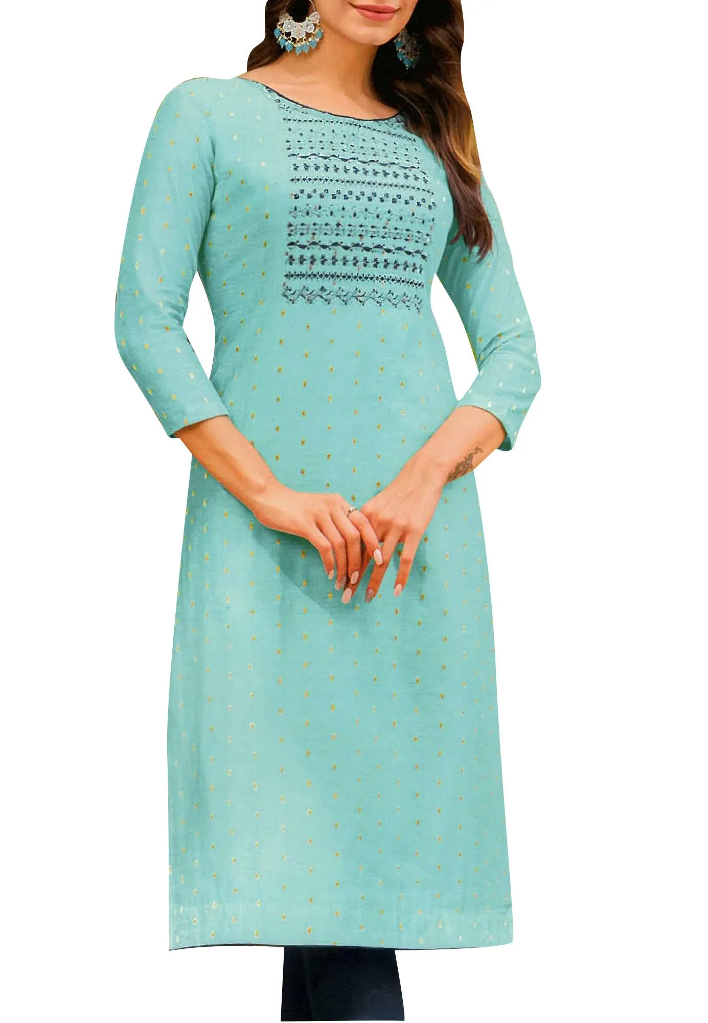 ladyline Jacquard Silk Embroidered Kurti for Women Tunic Top Indian Kurta Dress