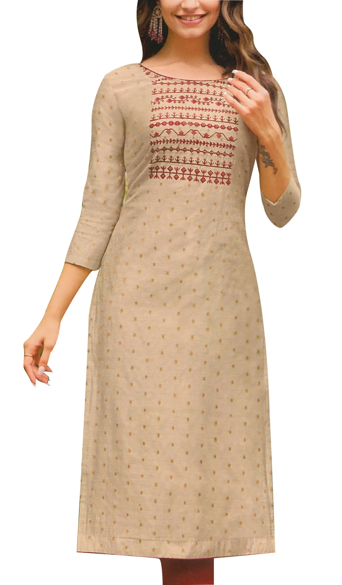 ladyline Jacquard Silk Embroidered Kurti for Women Tunic Top Indian Kurta Dress