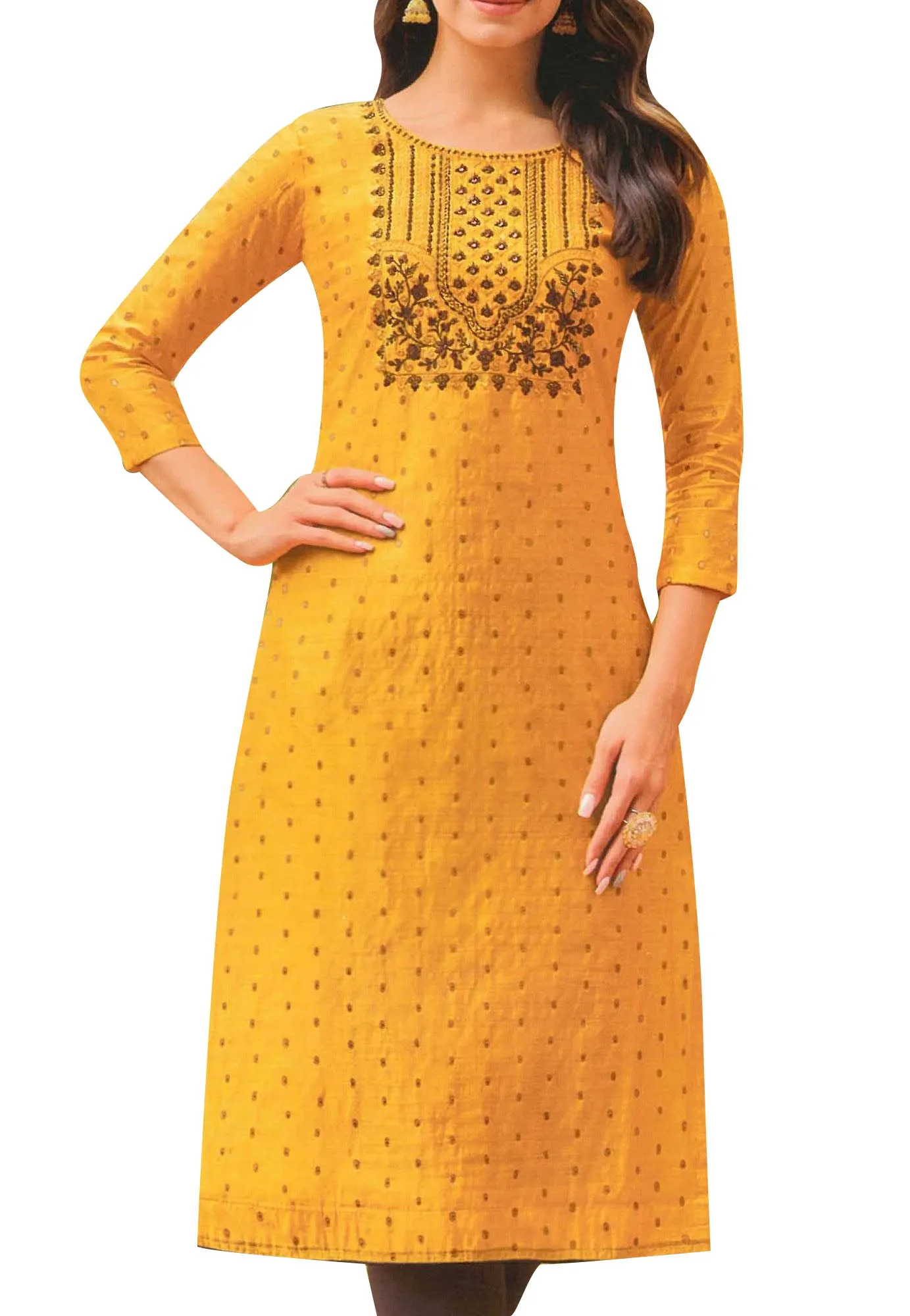 ladyline Jacquard Silk Embroidered Kurti for Women Tunic Top Indian Kurta Dress