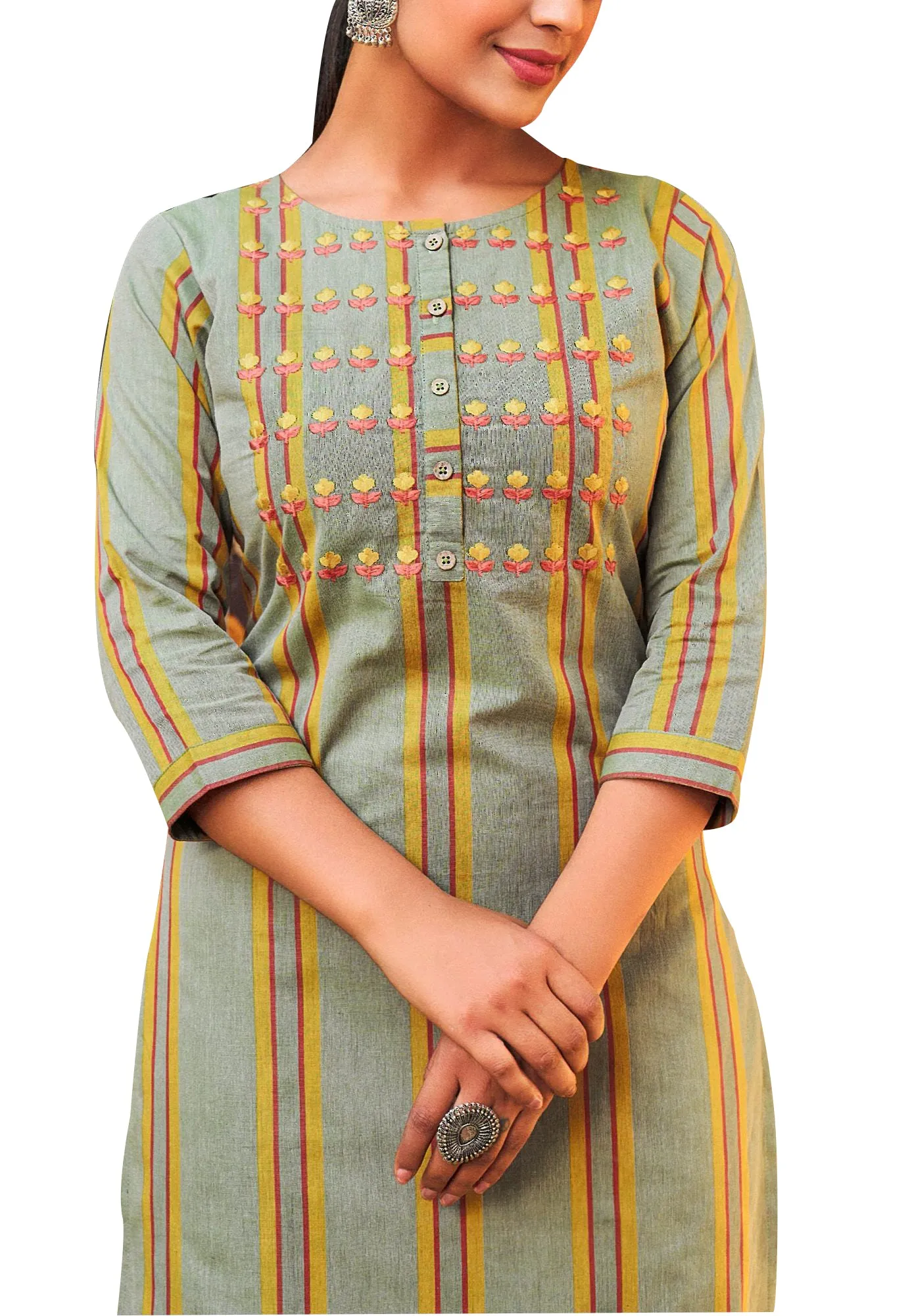 Ladyline Patterned Cotton Embroidered Kurti for Women Kurta Tunic Dress Top