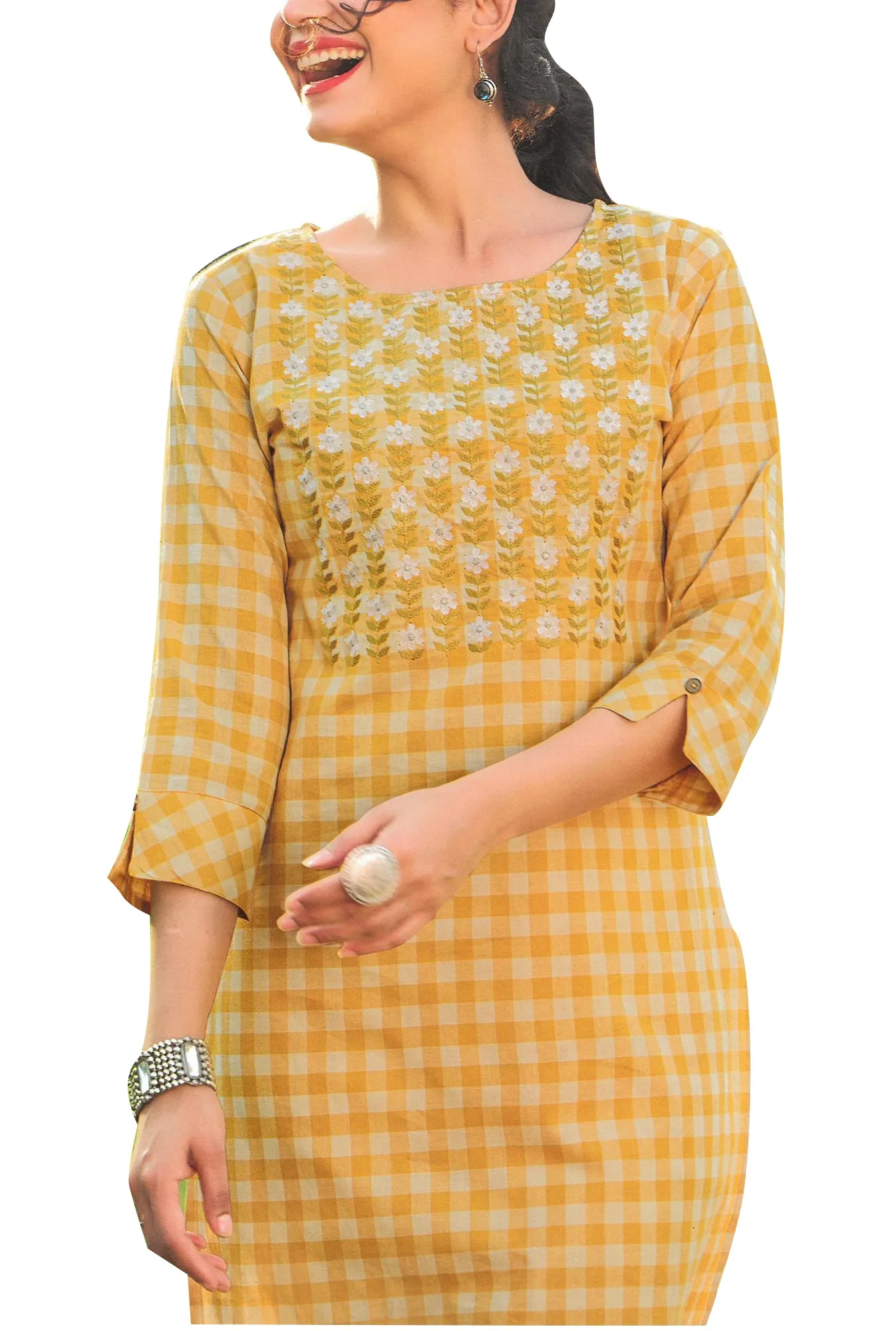 Ladyline Patterned Cotton Embroidered Kurti for Women Kurta Tunic Dress Top