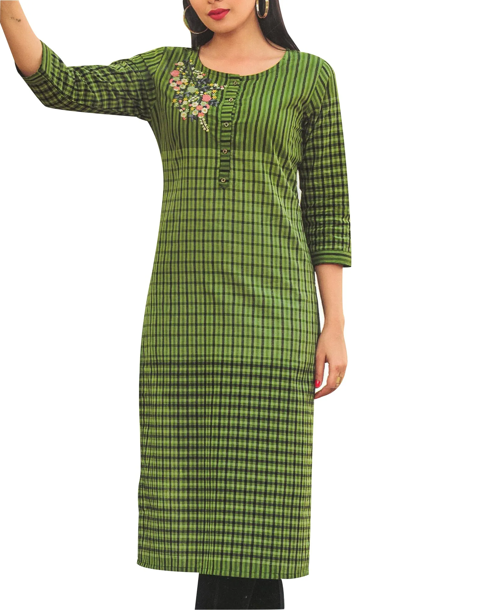 Ladyline Patterned Cotton Embroidered Kurti for Women Kurta Tunic Dress Top