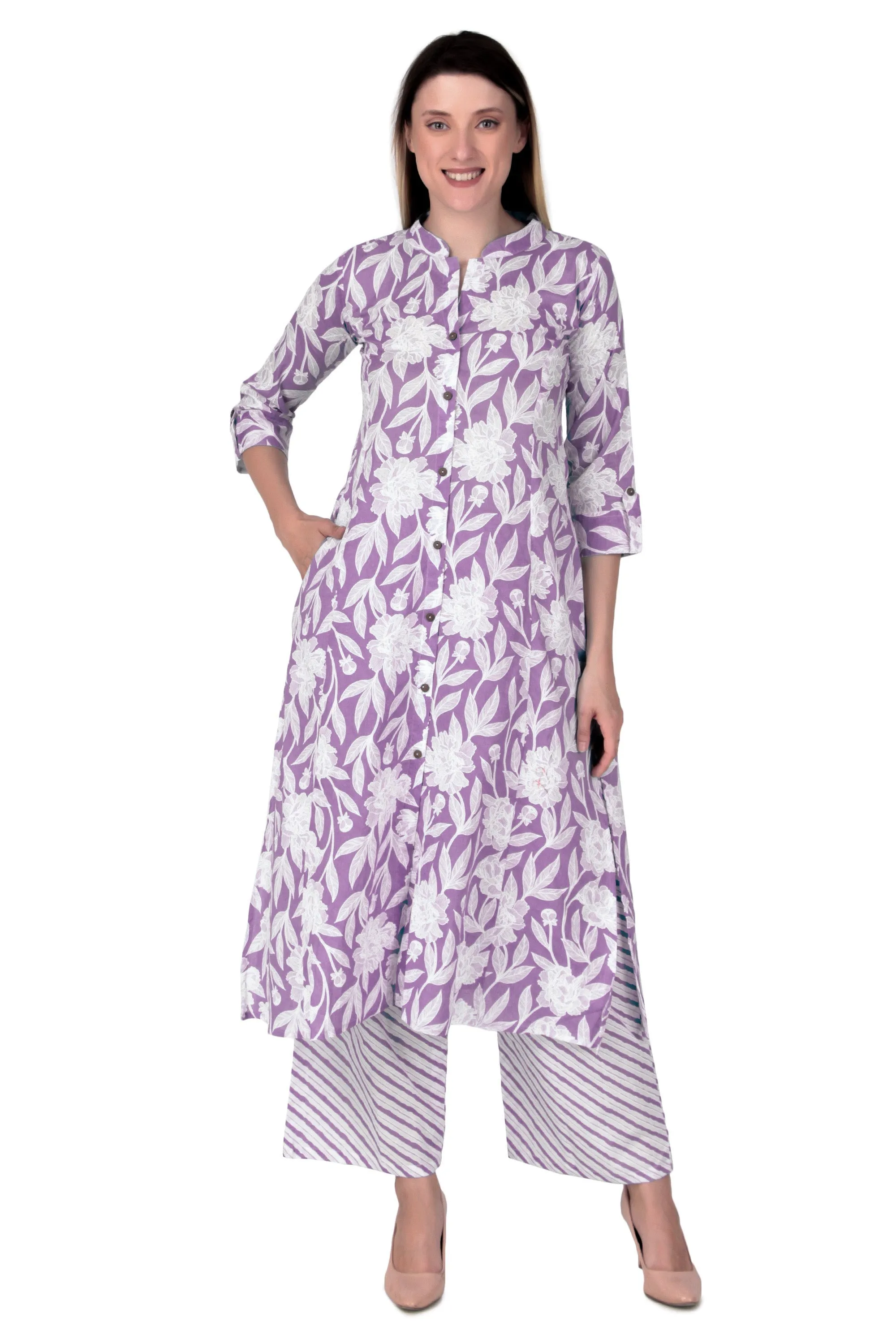 Ladyline Womens Cotton Kurta Palazzo Pants Set Printed Tunic Kurti Dress |2-Pcs Co-Ord Set