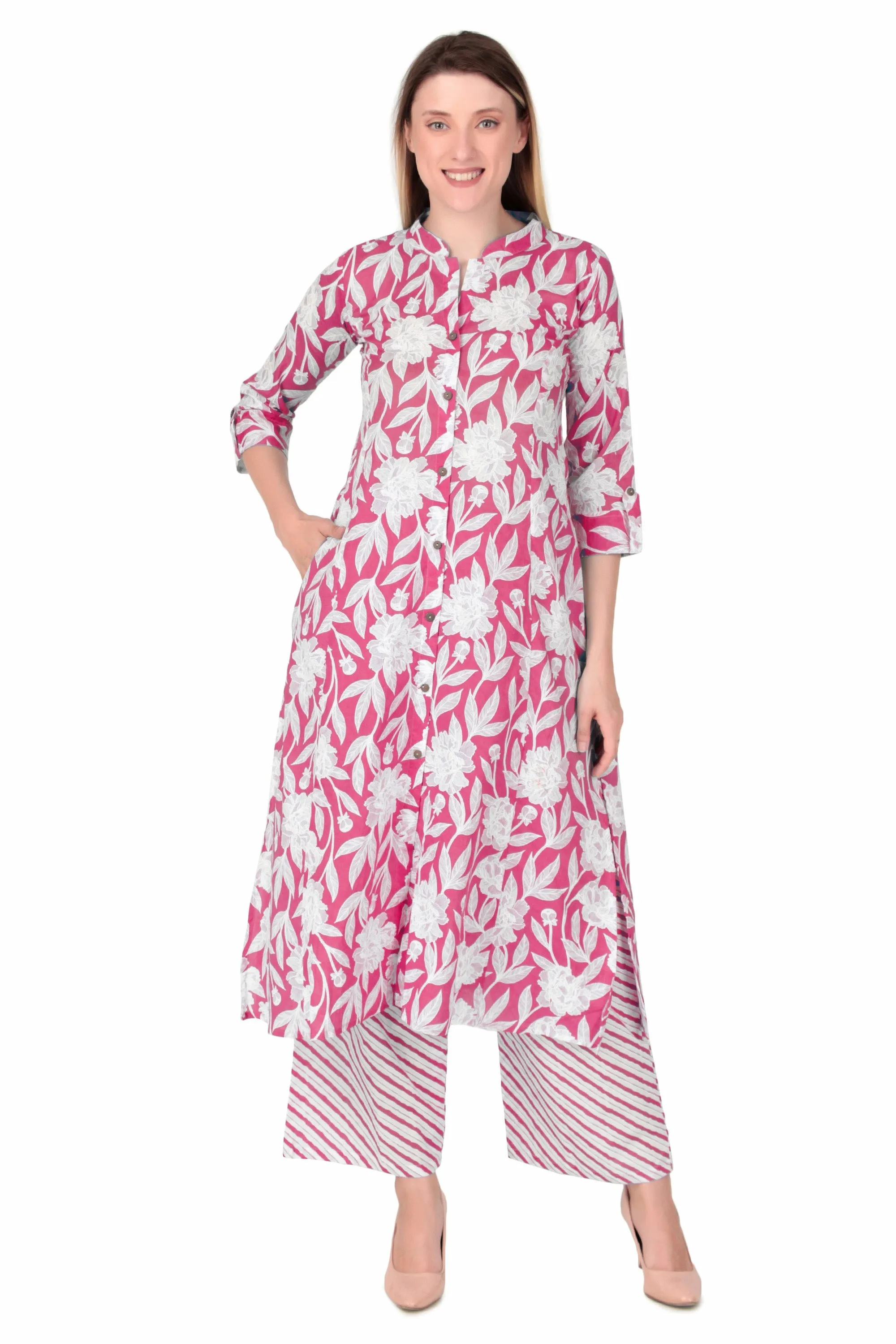 Ladyline Womens Cotton Kurta Palazzo Pants Set Printed Tunic Kurti Dress |2-Pcs Co-Ord Set