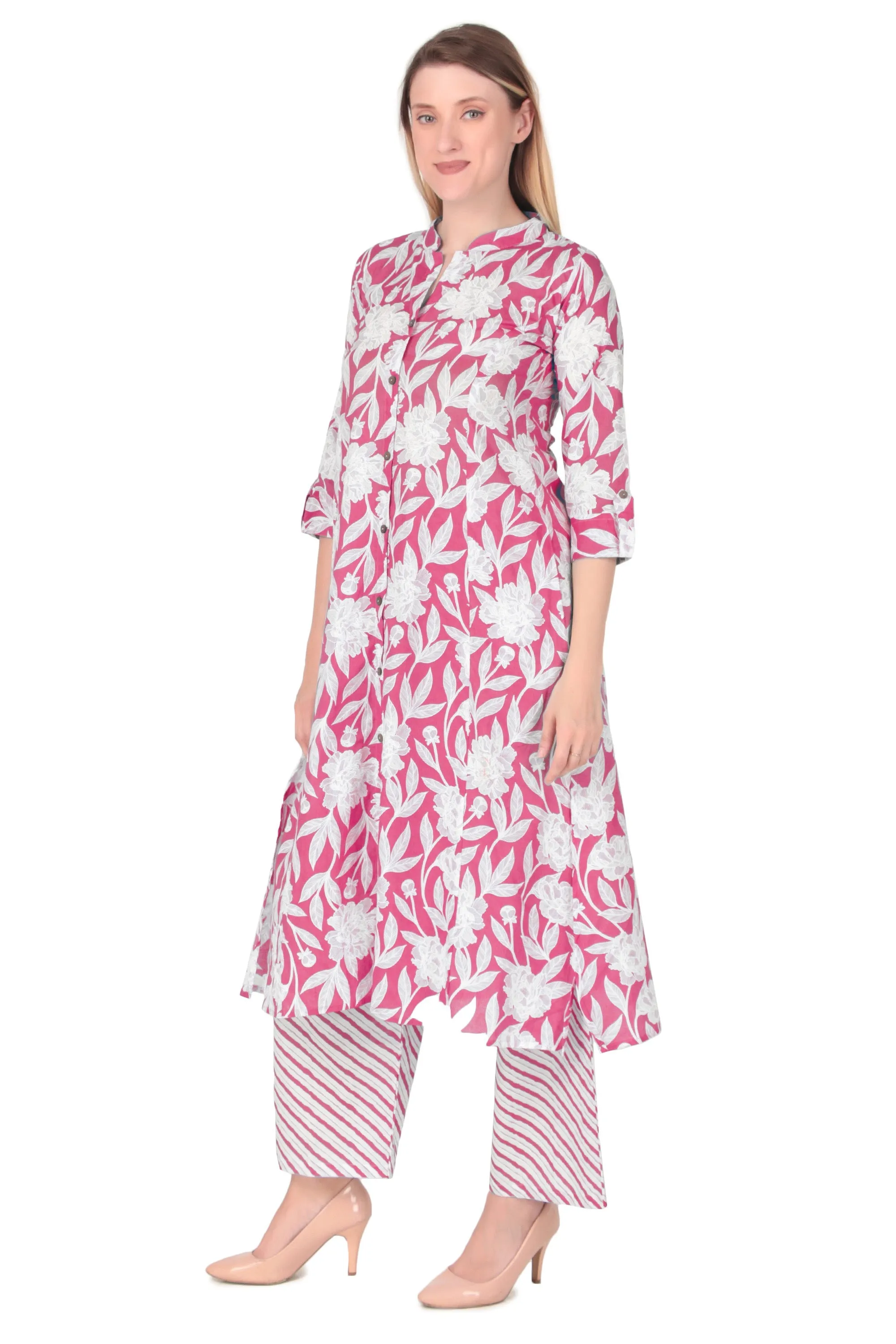 Ladyline Womens Cotton Kurta Palazzo Pants Set Printed Tunic Kurti Dress |2-Pcs Co-Ord Set