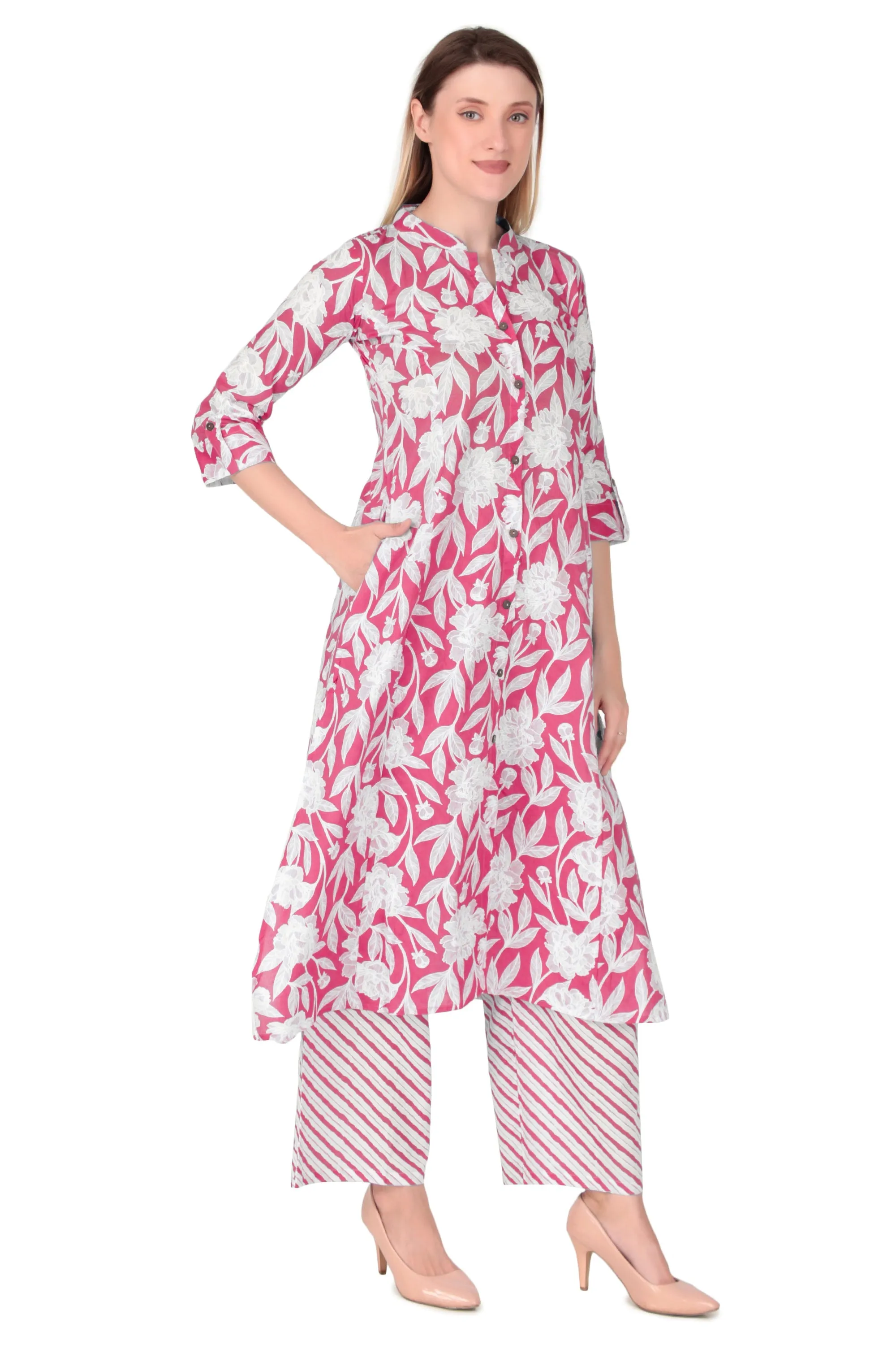 Ladyline Womens Cotton Kurta Palazzo Pants Set Printed Tunic Kurti Dress |2-Pcs Co-Ord Set