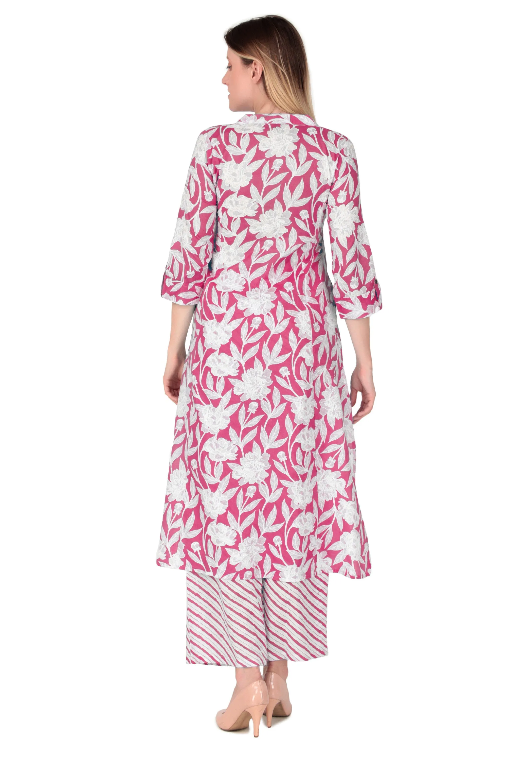 Ladyline Womens Cotton Kurta Palazzo Pants Set Printed Tunic Kurti Dress |2-Pcs Co-Ord Set