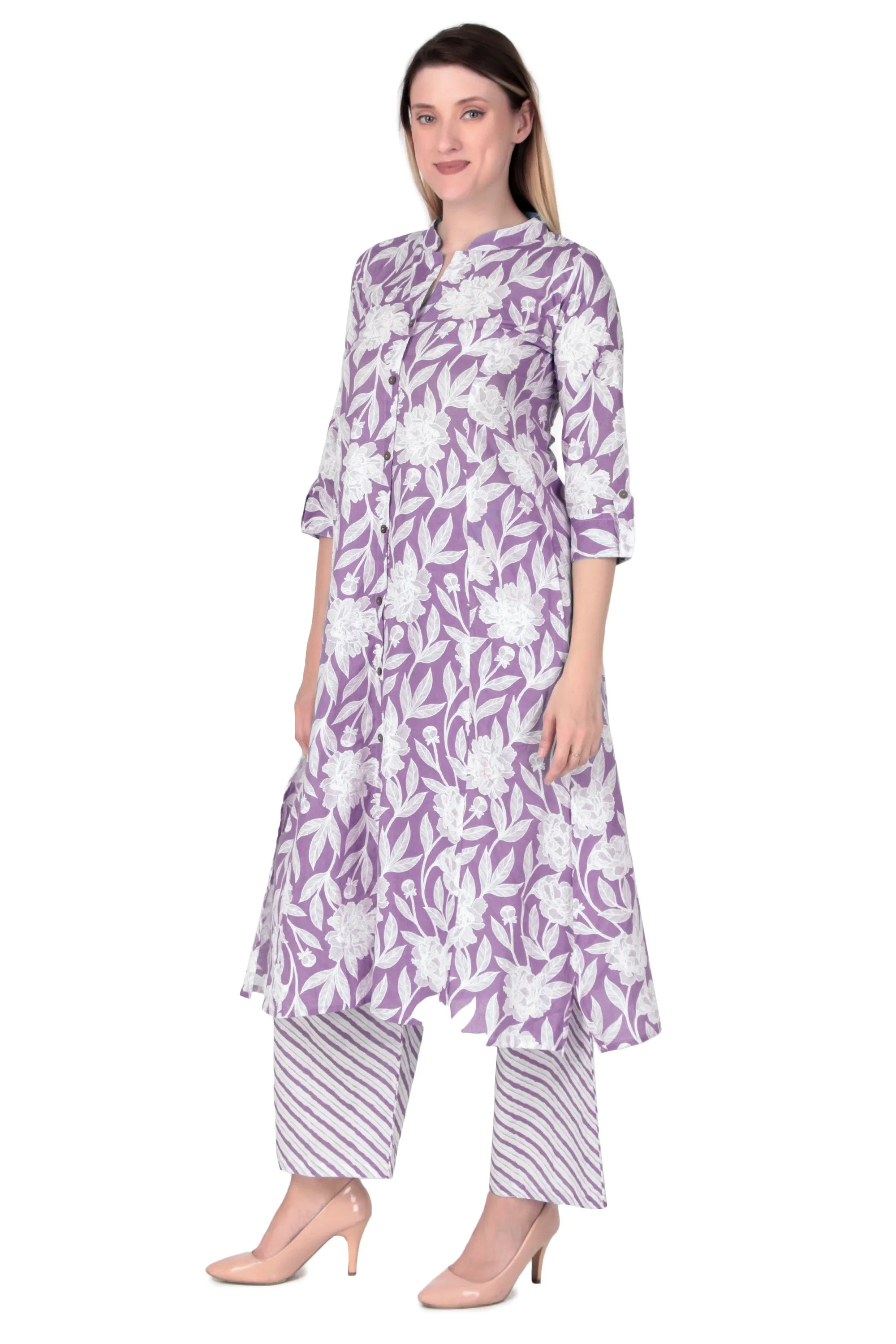 Ladyline Womens Cotton Kurta Palazzo Pants Set Printed Tunic Kurti Dress |2-Pcs Co-Ord Set