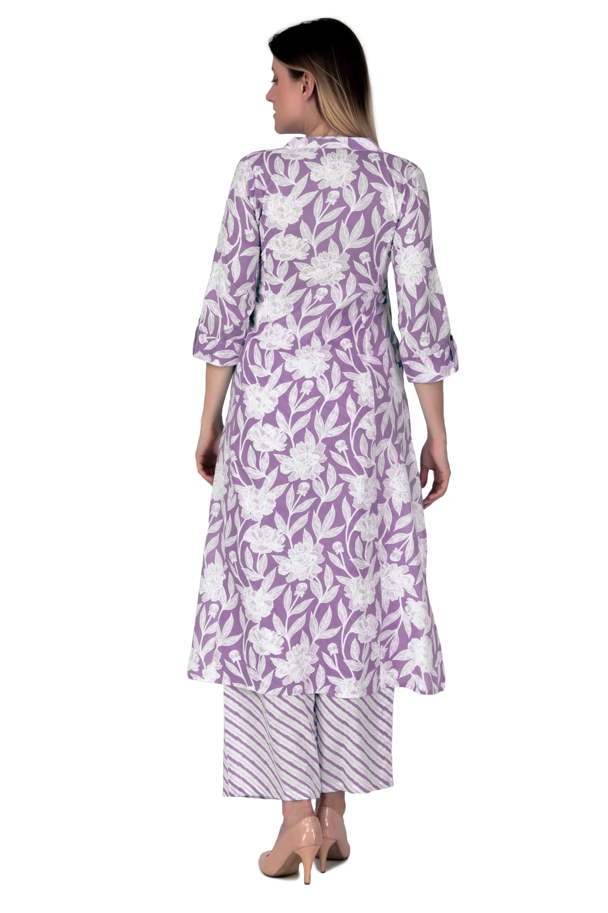 Ladyline Womens Cotton Kurta Palazzo Pants Set Printed Tunic Kurti Dress |2-Pcs Co-Ord Set