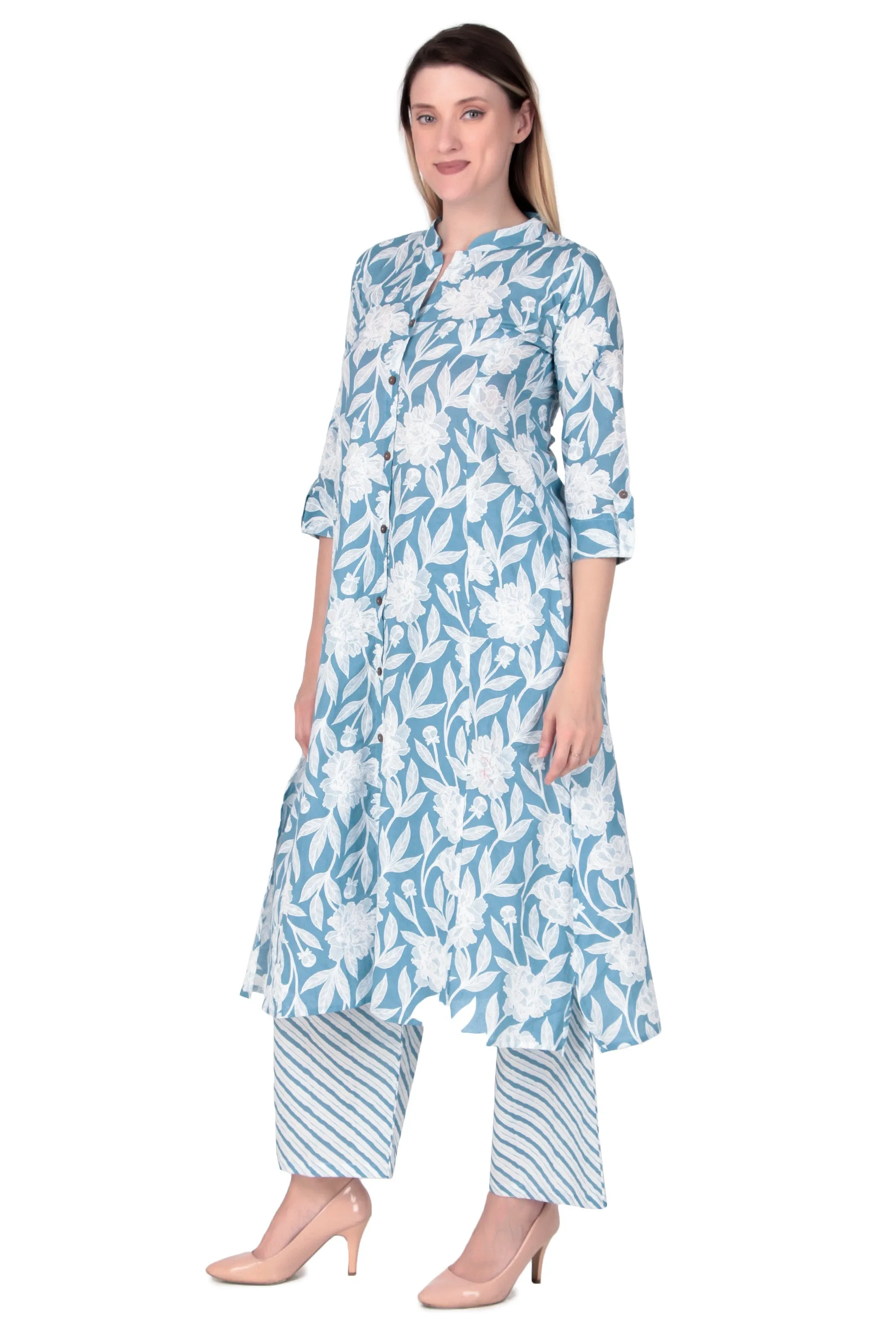 Ladyline Womens Cotton Kurta Palazzo Pants Set Printed Tunic Kurti Dress |2-Pcs Co-Ord Set