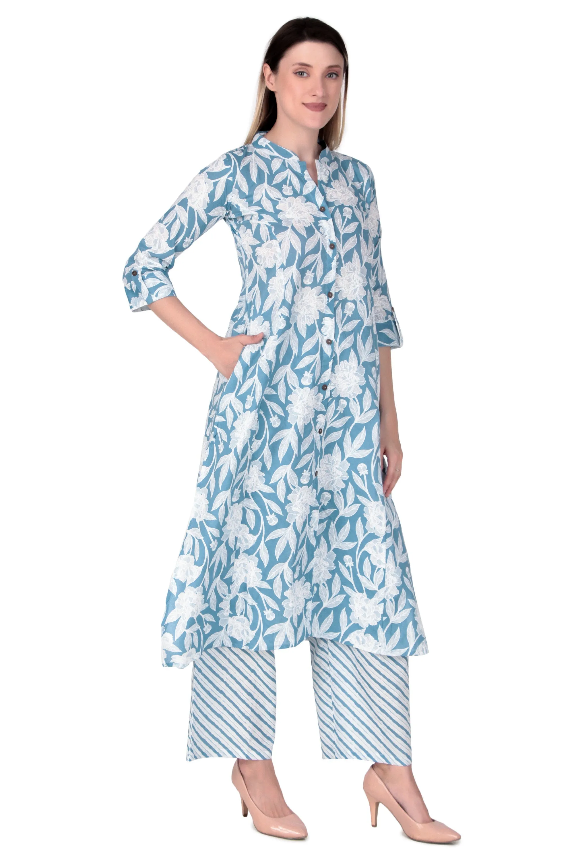 Ladyline Womens Cotton Kurta Palazzo Pants Set Printed Tunic Kurti Dress |2-Pcs Co-Ord Set