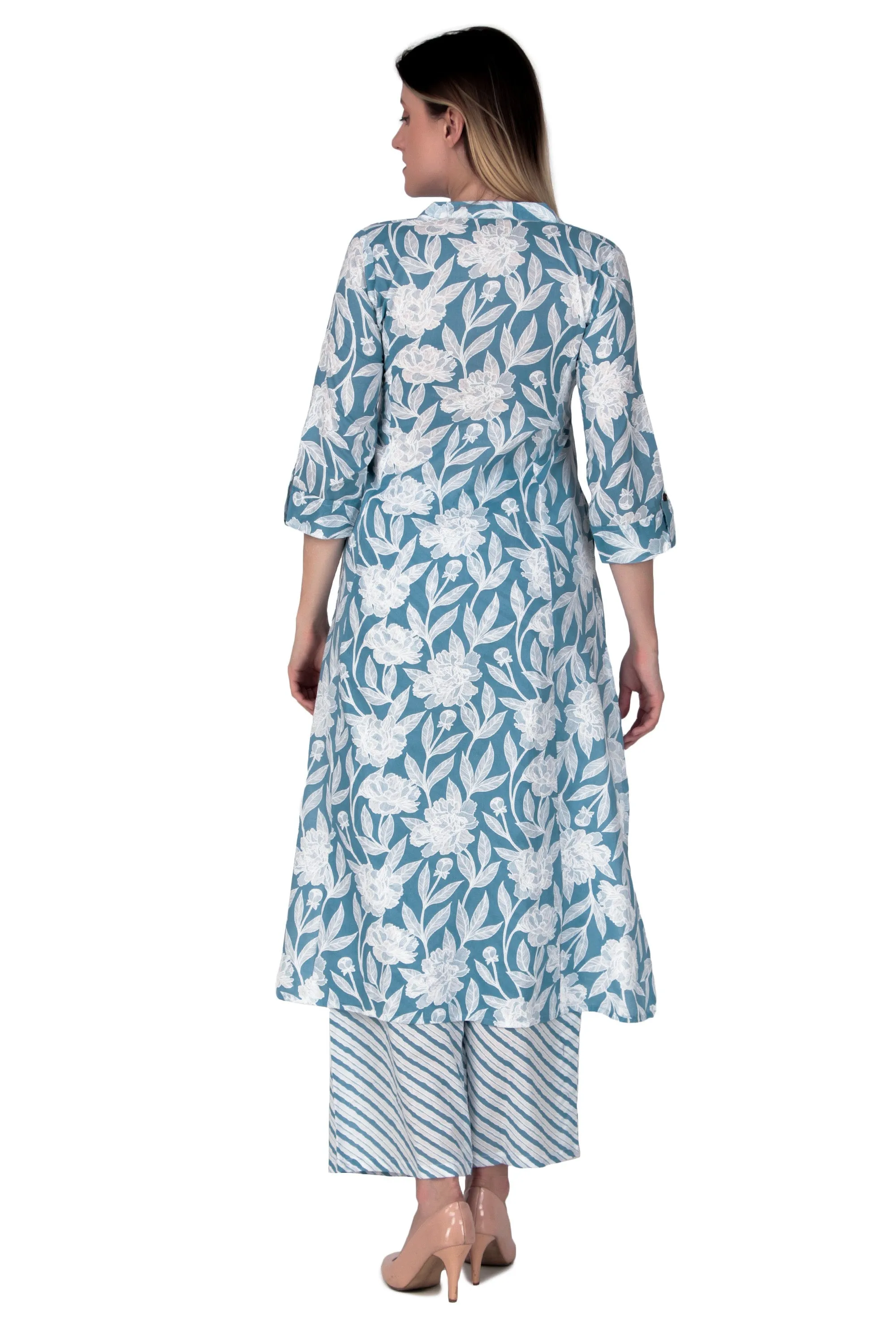 Ladyline Womens Cotton Kurta Palazzo Pants Set Printed Tunic Kurti Dress |2-Pcs Co-Ord Set