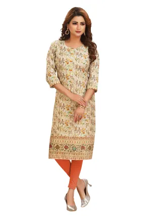 Ladyline Women's Cotton Tunic Top - Chikankari Embroidery with Mirror Work, Floral Print Kurti/Kurta