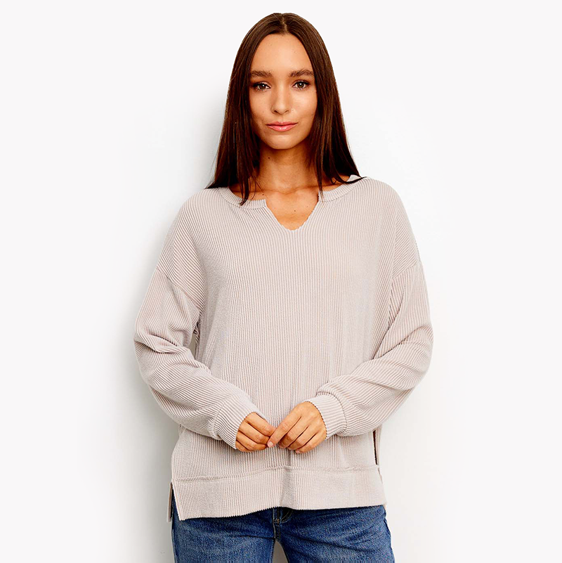 Long Sleeve Side Slit Urban Rib Weekender Top