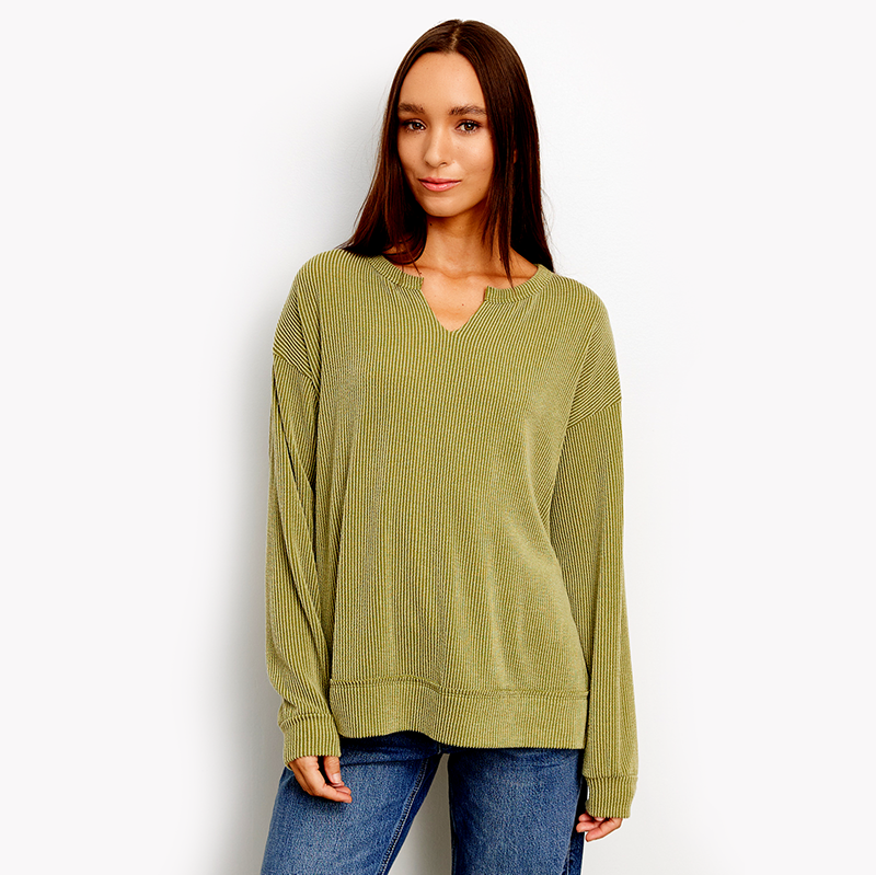 Long Sleeve Side Slit Urban Rib Weekender Top