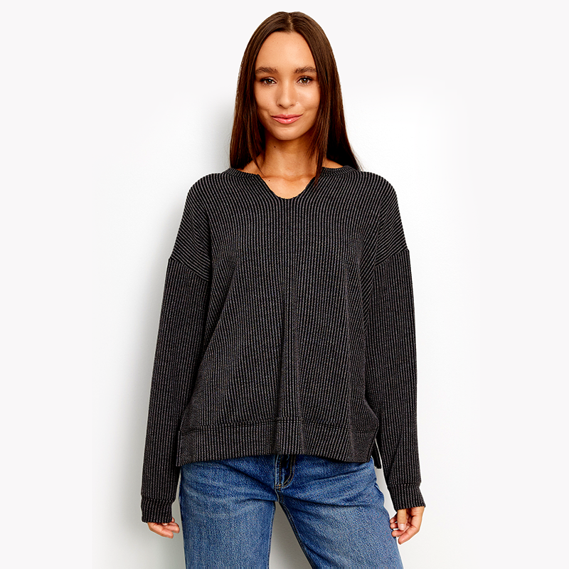 Long Sleeve Side Slit Urban Rib Weekender Top