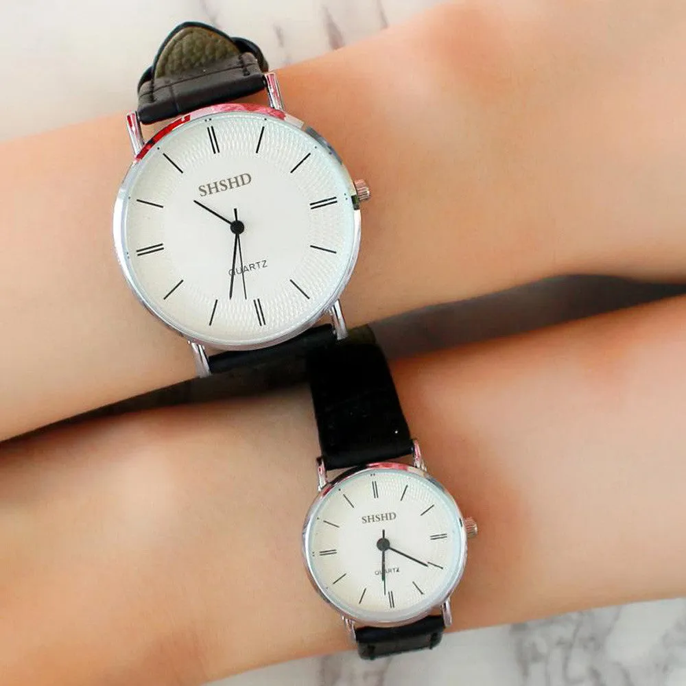 Lovers Women Men PU Leather Band Vintage Design Quartz Watch Couple Analog Clock Relogio