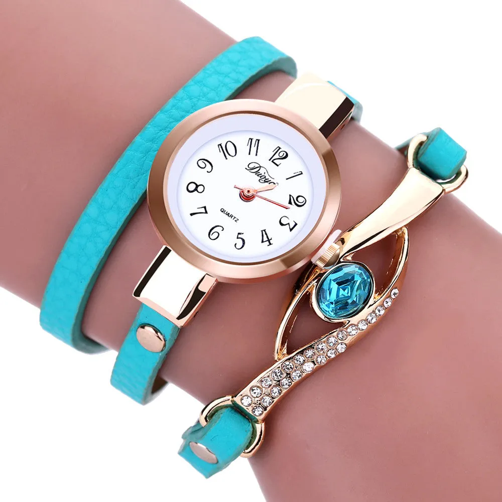 Luxury Rhinestone Watch Women Leather Round Bracelet Wristwatches Dress Watch Vintage Clock Lady Quartz Clock for Girl