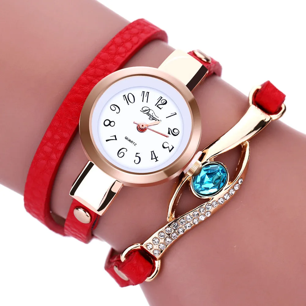 Luxury Rhinestone Watch Women Leather Round Bracelet Wristwatches Dress Watch Vintage Clock Lady Quartz Clock for Girl