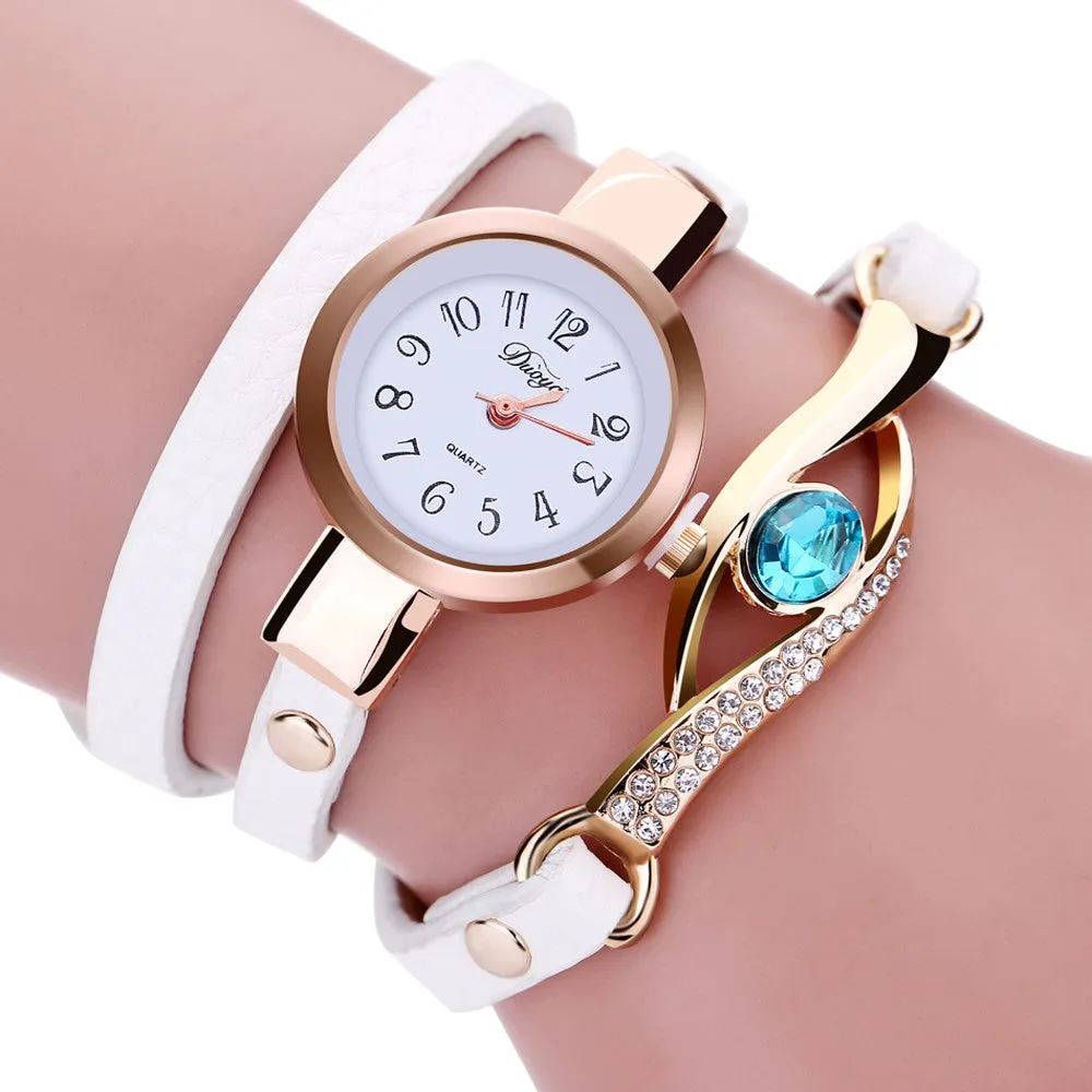 Luxury Rhinestone Watch Women Leather Round Bracelet Wristwatches Dress Watch Vintage Clock Lady Quartz Clock for Girl